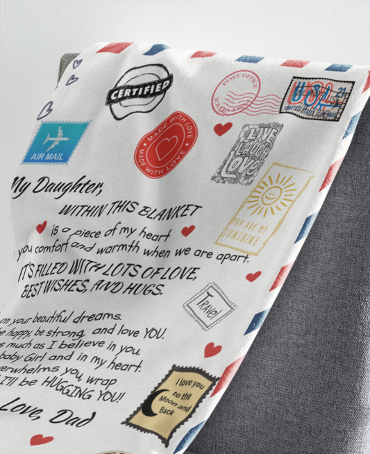 Postcard to Daughter Filled w/love, wishes, hugs from Dad - Blanket 50x60