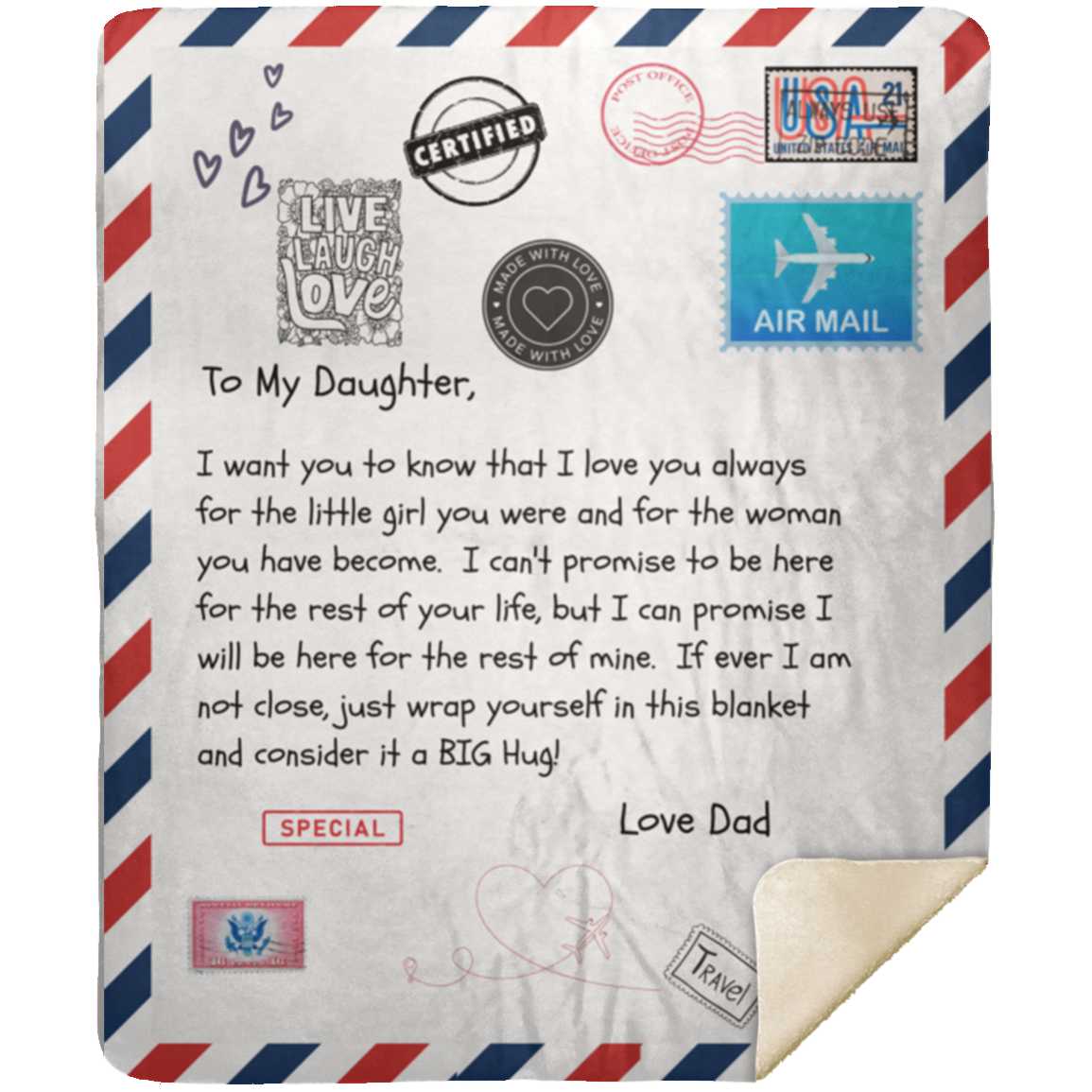 Postcard to Daughter from Dad - Fleece or Sherpa Blanket - 50x60