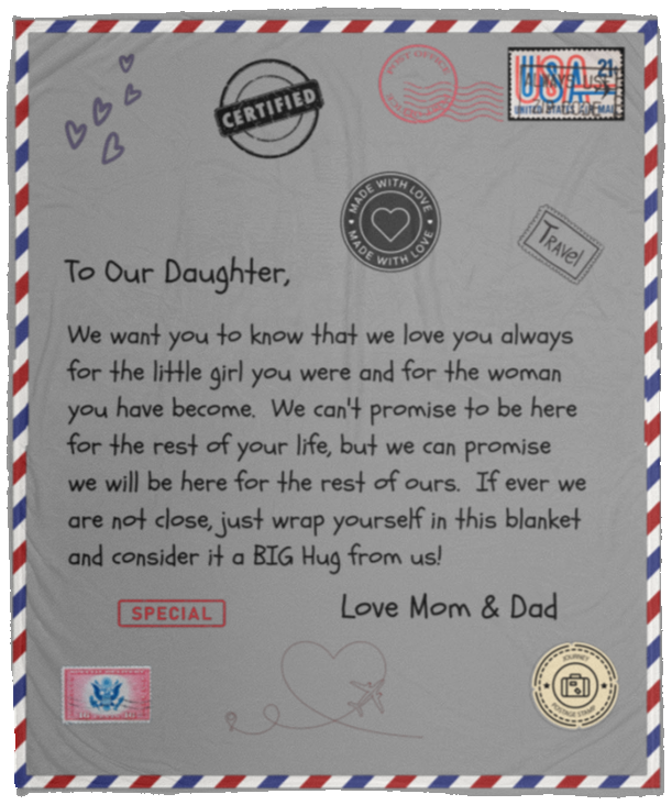 Postcard to Daughter from Mom & Dad - Cozy Plush Fleece Blanket - 50x60
