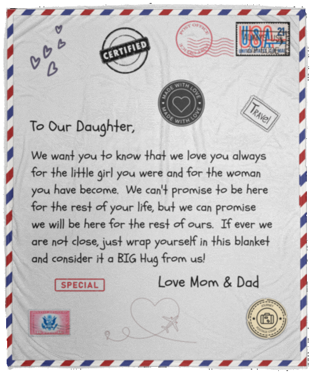 Postcard to Daughter from Mom & Dad - Cozy Plush Fleece Blanket - 50x60