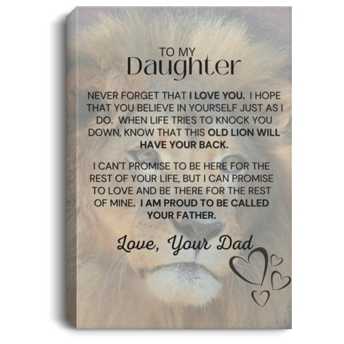 Daughter Canvas with Lion - Portrait Canvas .75in Frame