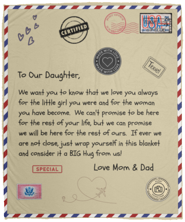 Postcard to Daughter from Mom & Dad - Cozy Plush Fleece Blanket - 50x60
