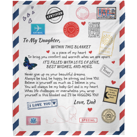 Postcard to Daughter Filled w/love, wishes, hugs from Dad - Blanket 50x60