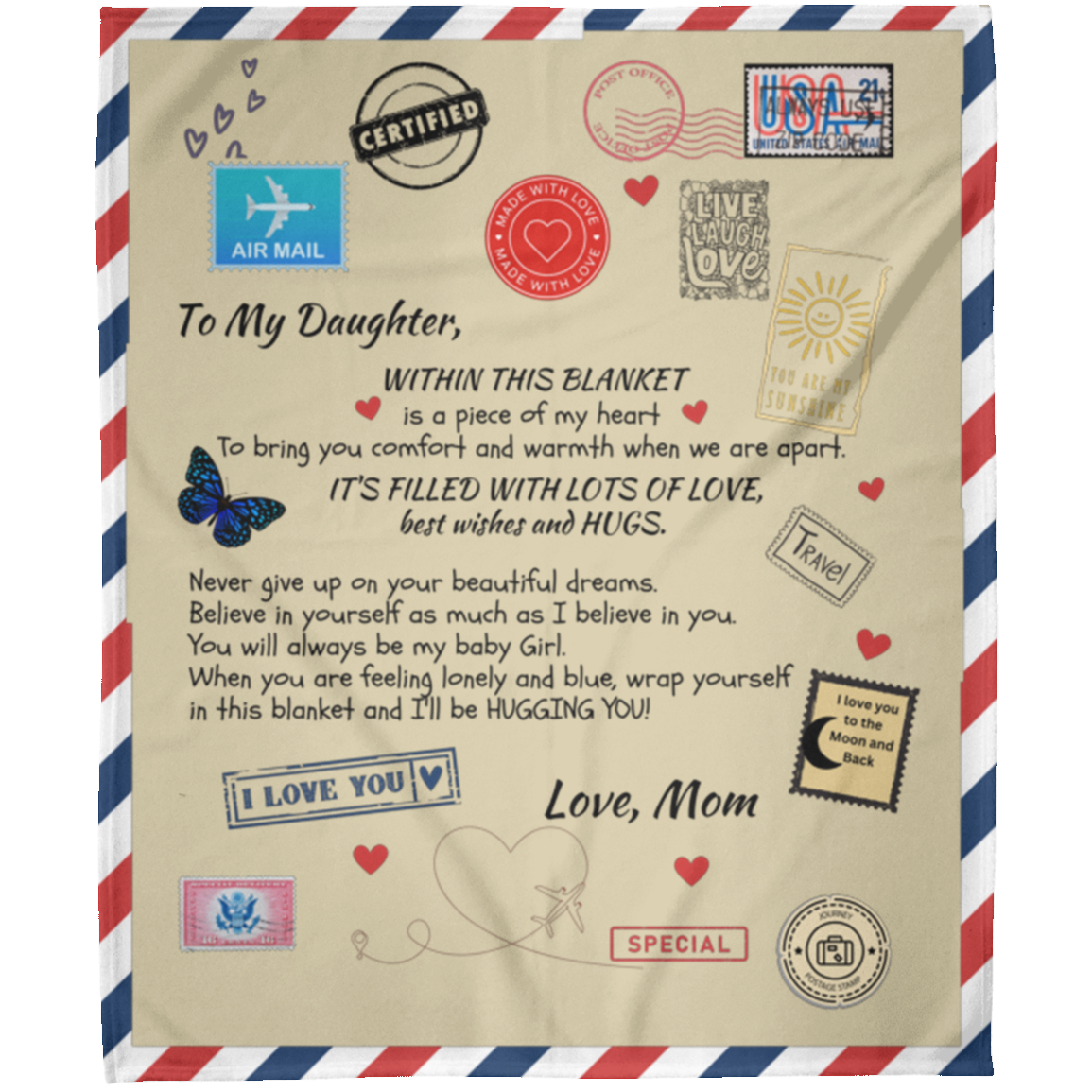 Postcard to Daughter from Mom filled with Love - Arctic Fleece Blanket 50x60