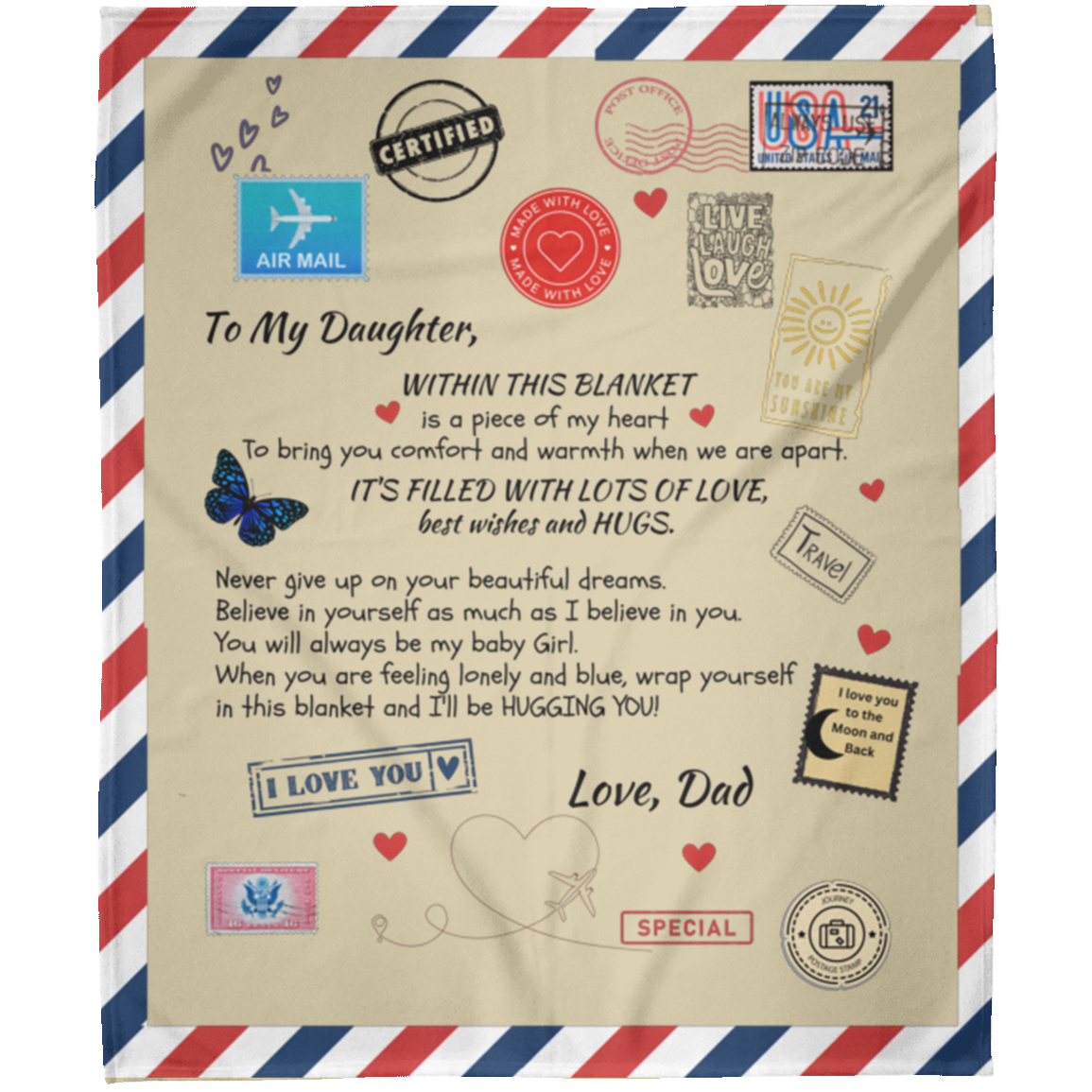 Postcard to Daughter from Dad filled with Love - Arctic Fleece Blanket 50x60