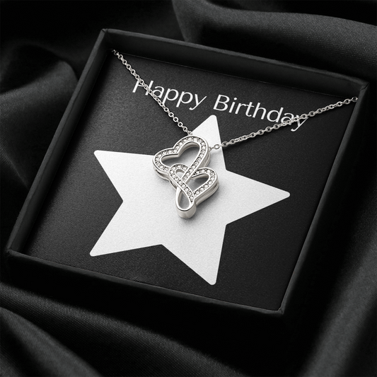 Happy birthday / Mom-Wife-Daughter / Double Hearts Necklace
