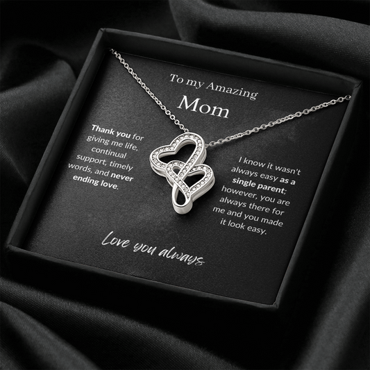 Amazing Mom / Single Parent / Double Hearts Necklace