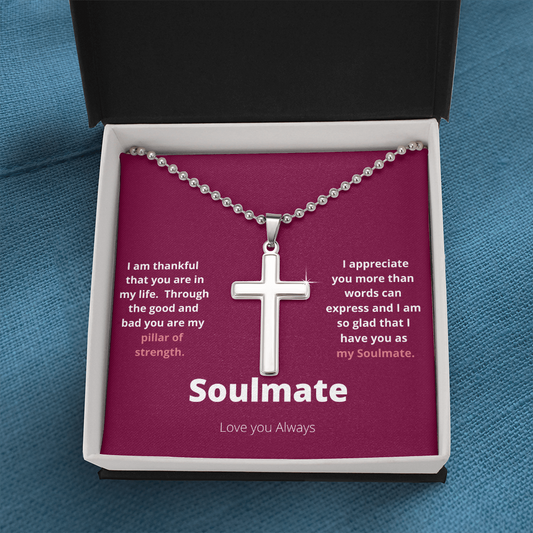 Soulmate pillar of strength / Gift for Him / Stainless Cross Necklace with Ball Chain