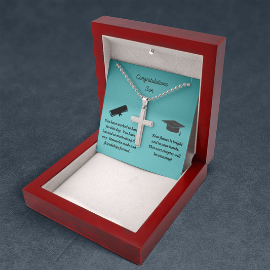 Congratulations Graduate for Son / Graduate Gift for Son / Stainless Steel Cross Necklace with Ball Chain