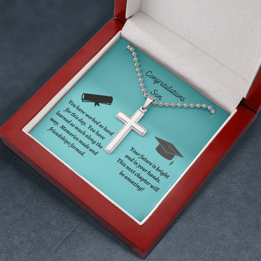 Congratulations Graduate for Son / Graduate Gift for Son / Stainless Steel Cross Necklace with Ball Chain