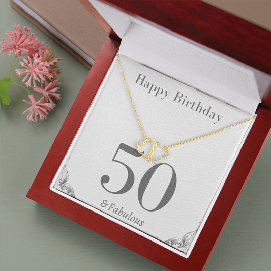 50 & Fabulous birthday gift; Gold hearts necklace for her