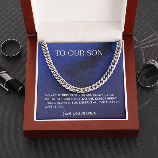 Cuban Chain Link Necklace, Son from parents gift