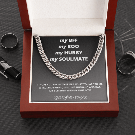 BFF Boo Hubby Soulmate Gift / True Love / Cuban Link Chain Necklace for Husband