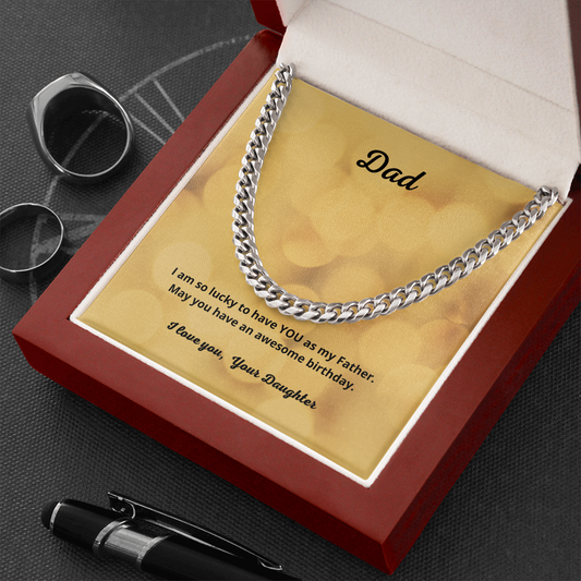 Dad birthday / Dad / Cuban Link Chain Necklace Mahoghany Box