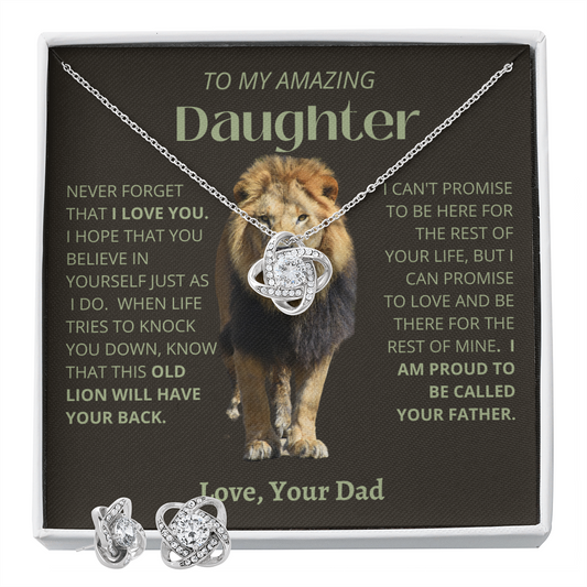 Amazing Daughter - Dad Old Lion - Love Knot Earring and Necklace Set