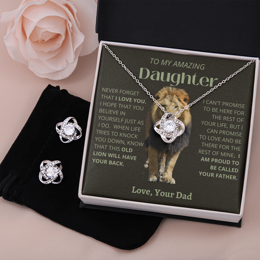 Amazing Daughter - Dad Old Lion - Love Knot Earring and Necklace Set