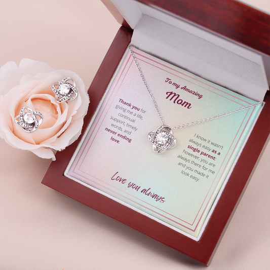 Amazing Mom / Single Parent / Love Knot Earrings and Necklace set