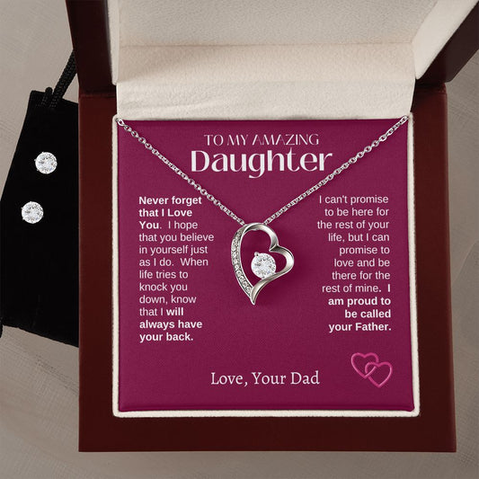 Daughter - Proud Father - WBUFL necklace and earrings gift set