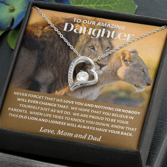 Amazing Daughter - Mom and Dad Old Lions - Forever Love Necklace