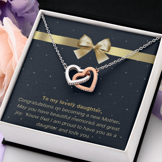 New Mom / Daughter / From Mom to Daughter / Happy Mother's Day / Two Interlocking Hearts Necklace