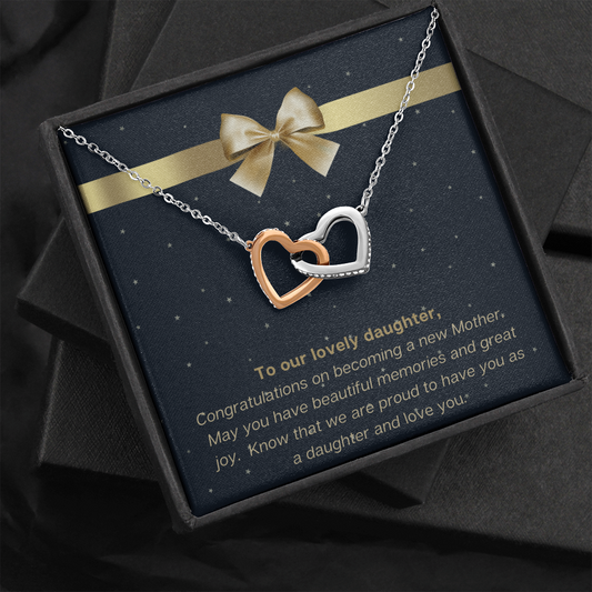 New Mom / Daughter / From Parents to Daughter / Happy Mother's Day / Two Interlocking Hearts Necklace