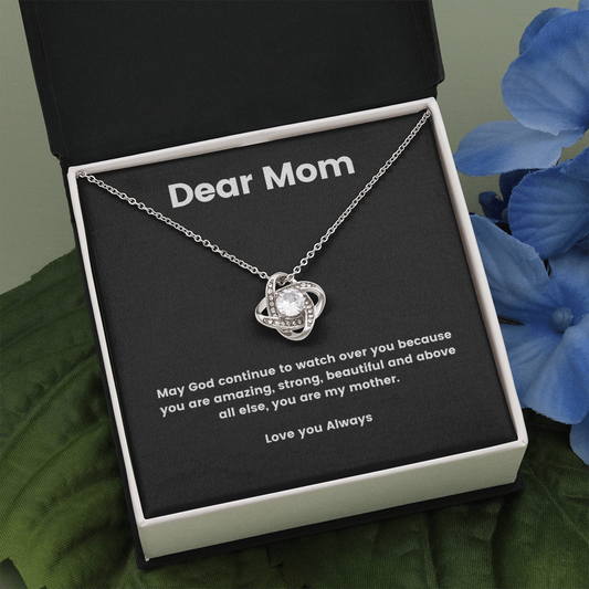 Dear Mom / God watch over from child / Love Knot Necklace BLACK