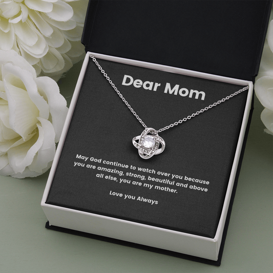 Dear Mom / God watch over from child / Love Knot Necklace BLACK