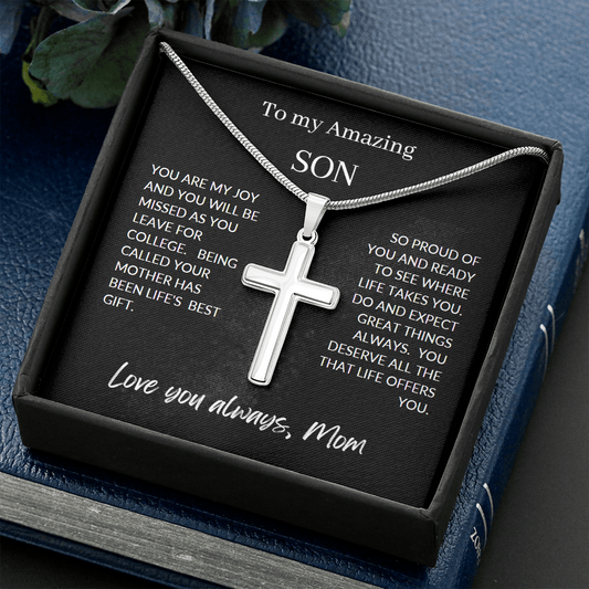 Amazing College Son / Son from Mom / Stainless Steel Cross Necklace