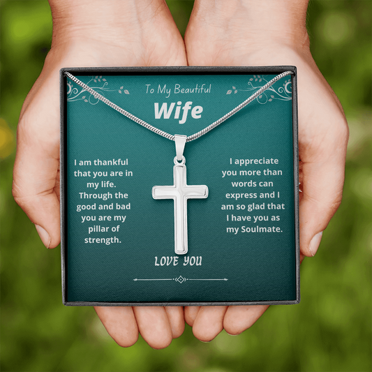Beautiful Wife / Wife Necklace Gift / Wife Gift / Stainless Steel Cross Necklace