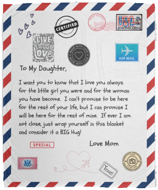 Postcard to Daughter from Mom -  Fleece Blanket - 50x60
