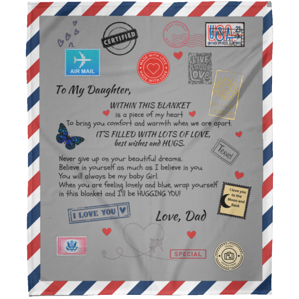 Postcard to Daughter from Dad filled with Love - Arctic Fleece Blanket 50x60