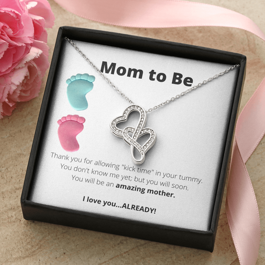 Mom to Be / New Mom / Baby to Mom for Mother's Day / Double Hearts Necklace