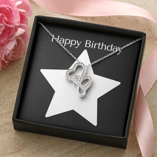 Happy birthday / Mom-Wife-Daughter / Double Hearts Necklace