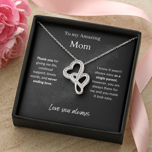 Amazing Mom / Single Parent / Double Hearts Necklace