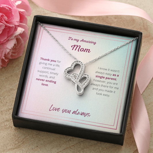 Amazing Mom / Single Parent / Double Hearts Necklace