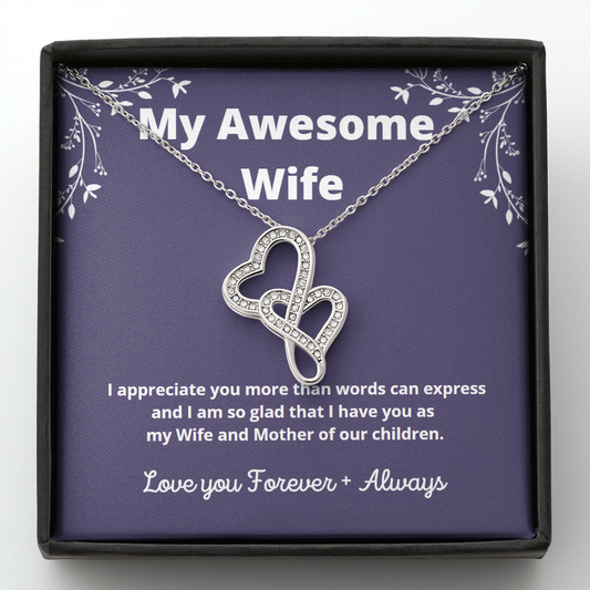 My Awesome Wife / Wife and Mother Gift / Wife Gift / Double Hearts Necklace