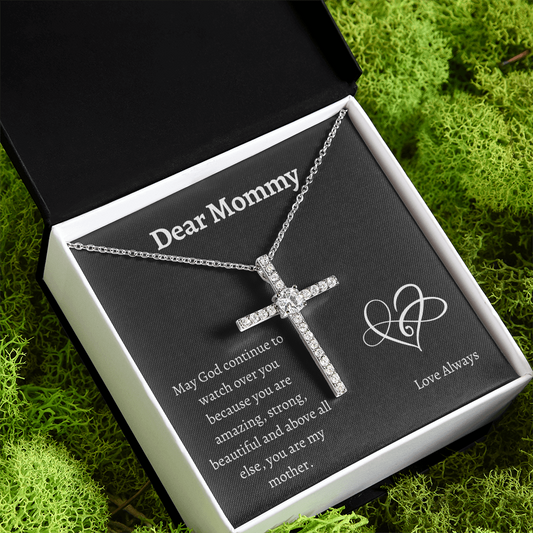 Dear Mommy / God watch over from child / CZ Crystal Cross Necklace