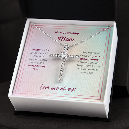 Amazing Mom / Single Parent for Mother's Day / CZ Cross Necklace