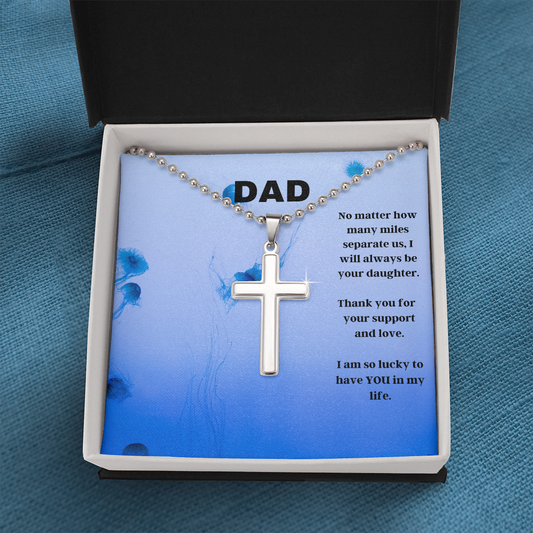 Dad / Stainless Steel Cross Necklace with Ball Chain