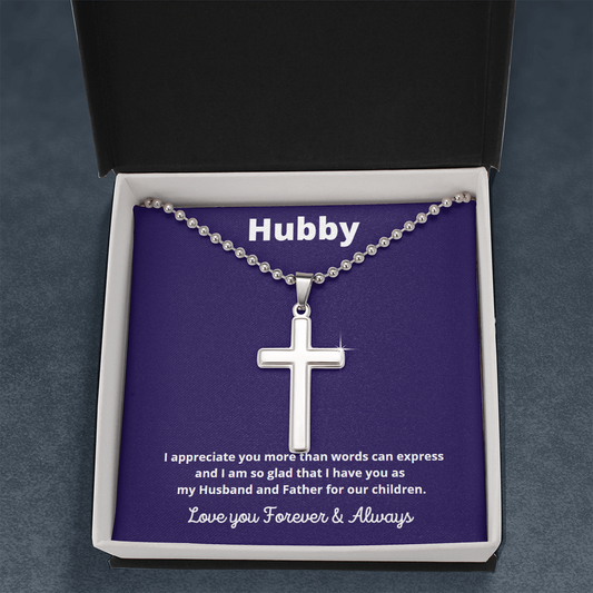 Hubby / Hubby Gift / Hubby Necklace / Stainless Cross Necklace with Ball Chain
