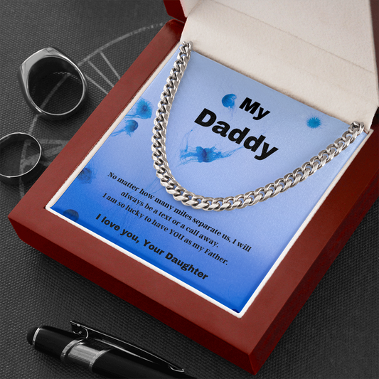 Daddy / My Daddy / Cuban Link Chain Necklace w/Mahoghany Box