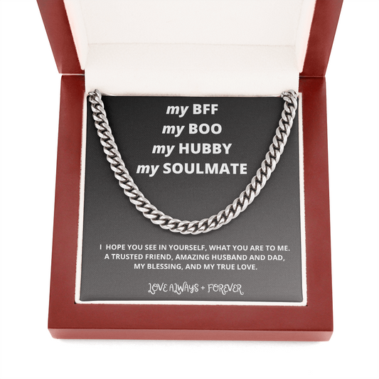BFF Boo Hubby Soulmate Gift / True Love / Cuban Link Chain Necklace for Husband