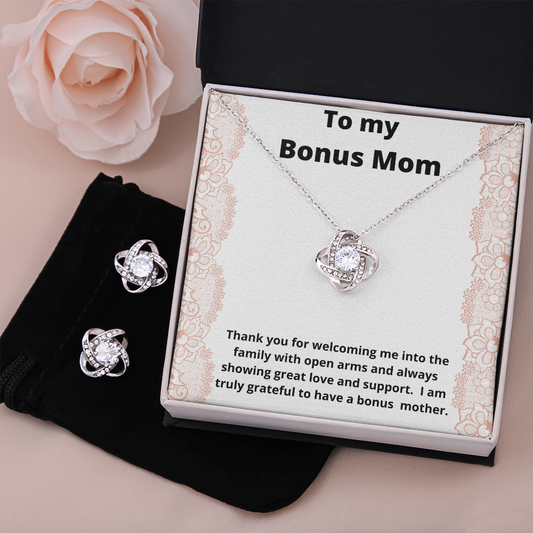 Bonus Mom / Mother's Day / Love Knot Necklace and Earrings Set