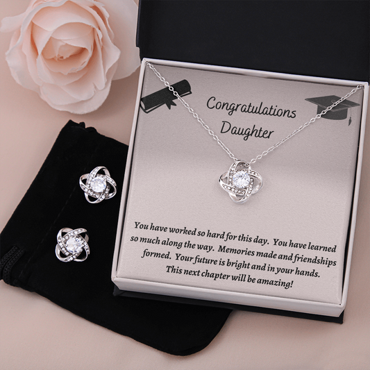 Congratulations Daughter / Daughter / Love Knot Necklace and Earrings