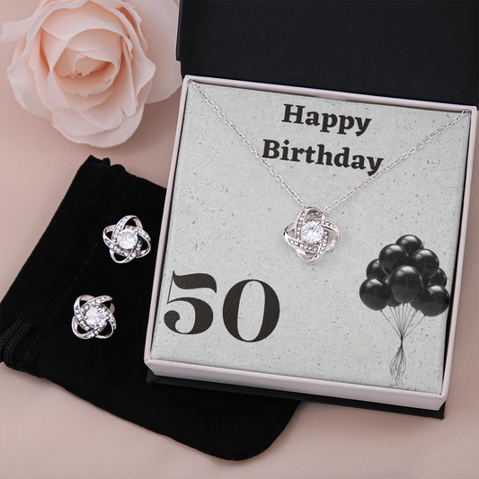 Happy Birthday / 50 and Balloons / Love Knot Earring & Necklace Set
