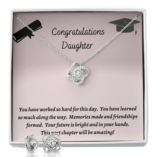 Congratulations Daughter / Daughter / Love Knot Necklace and Earrings