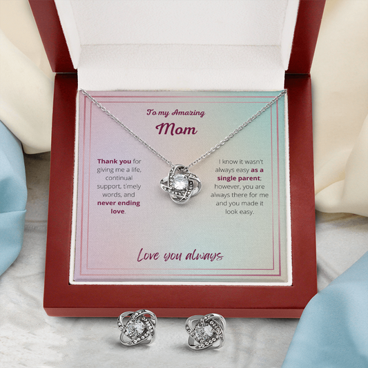 Amazing Mom / Single Parent / Love Knot Earrings and Necklace set
