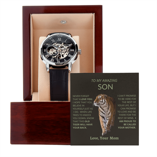 Amazing Son from Mom - Old Tiger - Men's Openwork Watch