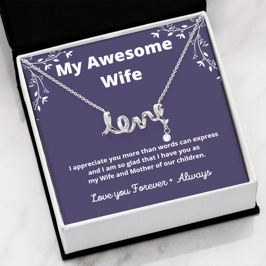 My Awesome Wife / Wife Gift / Wife Necklace Gift / Scripted Love Necklace