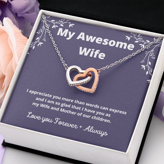 My Awesome Wife / Wife Necklace / Interlocking Hearts Necklace
